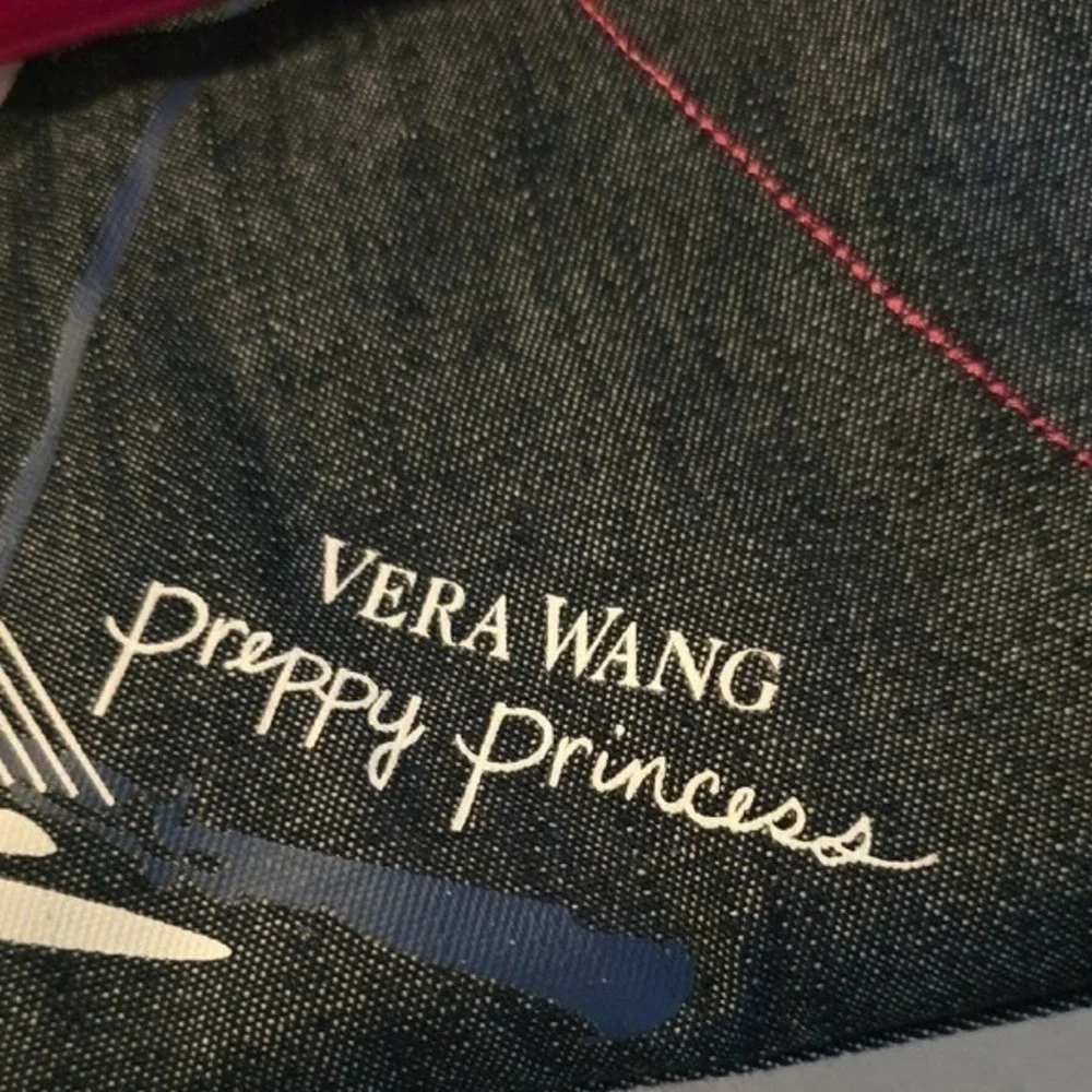 Vera Wang Preppy Princess Denim Tote Bag Pink Heart Crossbody Dark Wash Blue